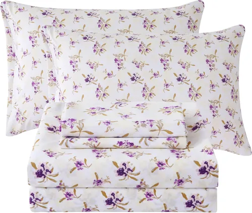 Miniatura 36 de Viviland Juego de sábanas de 3 piezas con estampado botánico de mariposas y flores rosas y moradas, sábanas de microfibra suave y transpirable