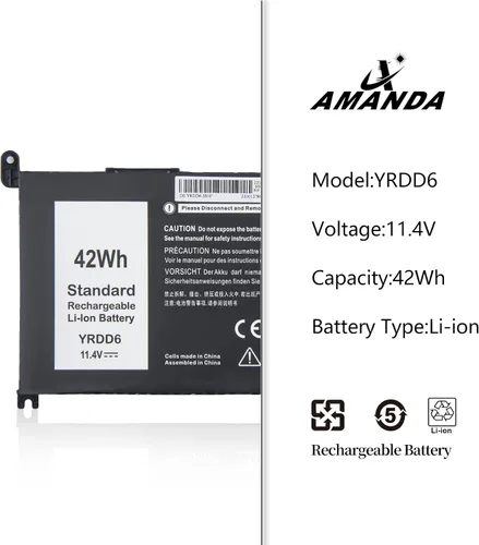Miniatura 2 de Batería Amanda 42Wh YRDD6 1VX1H para Dell Inspiron 5482 5485 7586 3583 5491 5591 5481 3310 2 en 1 5593 5480 3493 3793 35822 5581 5584 5590 3584 5493
