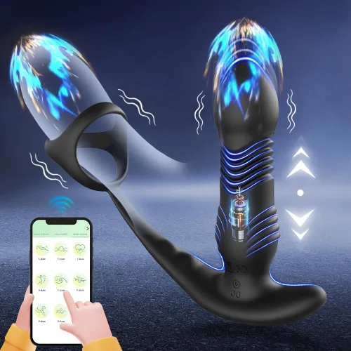 Miniatura 6 de Masajeador de próstata masculino con control de aplicación con motor de 9 velocidades, vibrar enchufe anal telescópico, juguetes sexuales