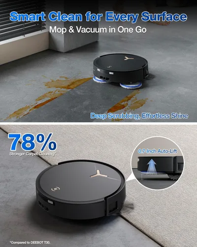 Miniatura 3 de ECOVACS DEEBOT T50 MAX PRO Omni Robot Aspirador y trapeador, succión de 18,500 Pa, elevación automática de 0.709 in, ZeroTangle y TruEdge 2.0, AIVI