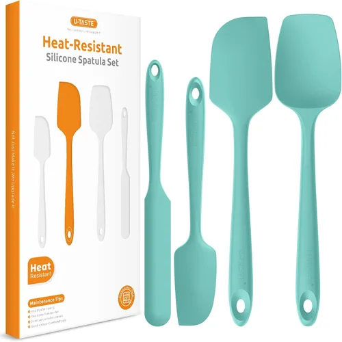 Juego de espátulas de silicona resistentes al calor: U-Taste 600ºF - Utensilios de grado alimenticio sin costuras de alta temperatura, silicona de