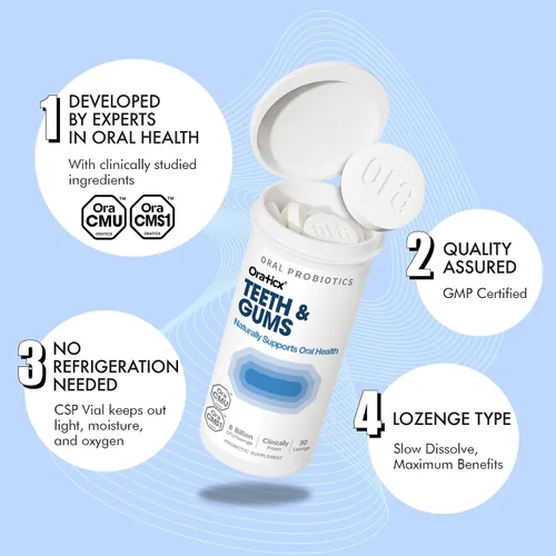 Miniatura 5 de OraTicx - Probióticos orales para dientes y encías, sabor a uva, 30 unidades, 1 paquete Clinically Studied Probiotic, Supports Teeth & Gums at