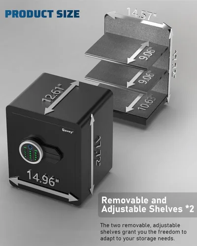 Miniatura 8 de Kavey 2.0 Caja de Seguridad Biométrica con Lector de Huellas Dactilar, Caja de Seguridad para el Hogar con Sistema de Alarma Dual, Caja de Seguridad