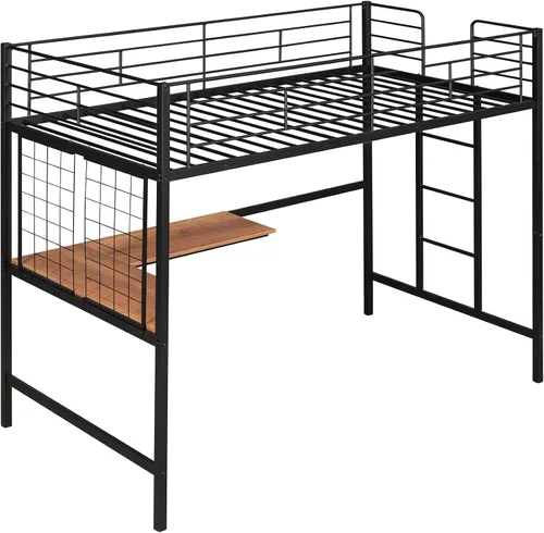 Miniatura 4 de SOFTSEA Cama tipo loft de metal doble con escritorio y rejilla de metal, marco de cama de acero de estilo industrial para niños y adolescentes
