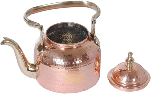 Miniatura 2 de Hammered Designer - Tetera de cobre con forro interior de lata, sirve café, vajilla, marrón