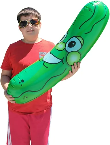 Miniatura 3 de Cabeza de pepinillo sonriente inflable gigante gigante de 36 pulgadas (3 pies). Vinilo inflable de cara inflable para playa, piscina, fideos, broma