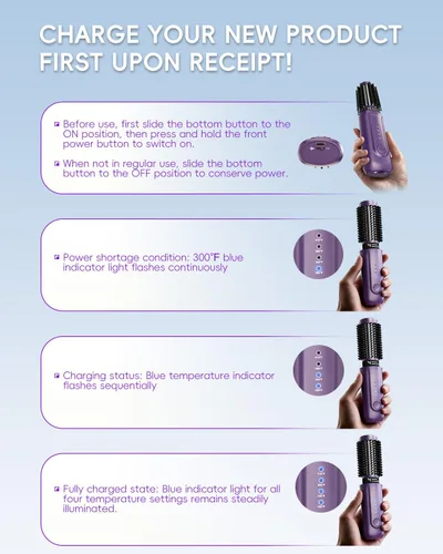 Miniatura 2 de Cordless Curling Iron Brush, 8000mAh, 4 Temp Setting, 1/1.5 inch 2 in 1 Portable Mini Travel Hot Comb,Rechargeable Hair Curler Cordless with 200