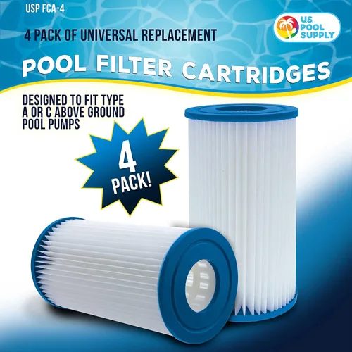 Miniatura 2 de U.S. Pool Supply Paquete de 4 cartuchos de filtro de repuesto universales, tipo A o C, compatibles con bombas de piscina sobre el suelo con filtros