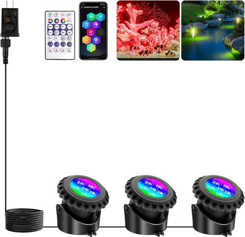 T-SUN Luces de estanque de colores con temporizador, fuente sumergible LED bajo el agua, luces de paisaje para pecera, aplicación inteligente y