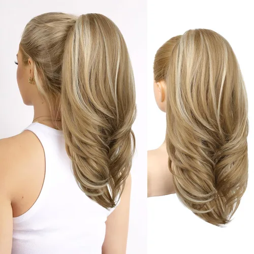 Miniatura 34 de SEIKEA Extensión de cola de caballo versátil con cordón, 26" de largo, cabello ondulado multicapa, clip para cola de caballo, extensiones de pelo