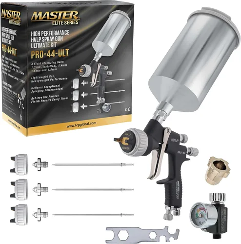 Master Pro 44 Series - Pistola de pulverización HVLP de alto rendimiento con punta de 0.051 pulgadas con regulador de presión de aire, ideal para