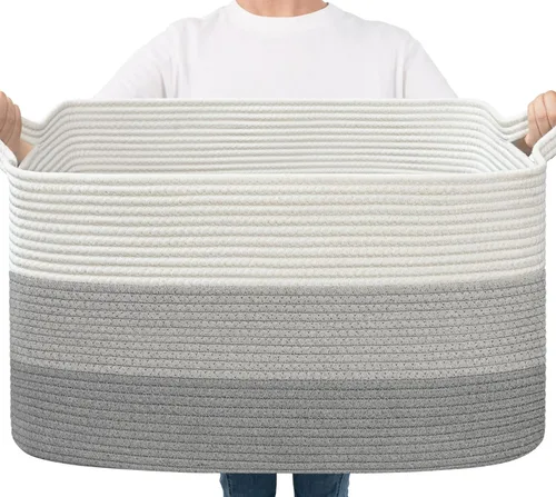 Miniatura 47 de Goodpick Cesta Grande de Almacenamiento de Juguetes, Cestas de Cuerda de Algodón Gris Contenedor de Almacenamiento de Juguetes para Bebé, Niños