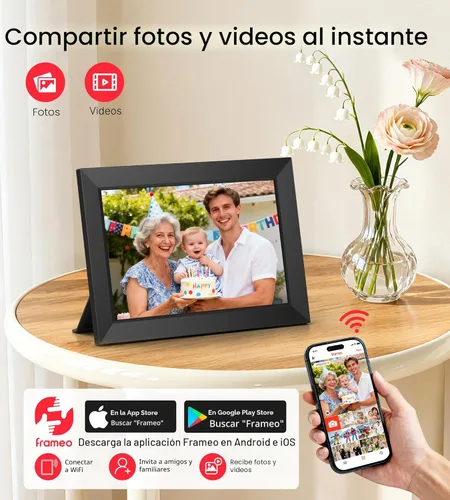 Miniatura 2 de BIGASUO Marco de fotos digital, marco digital Frameo de 10.1 pulgadas con WiFi con memoria de 32 GB, pantalla táctil IPS de 1280 x 800, envía