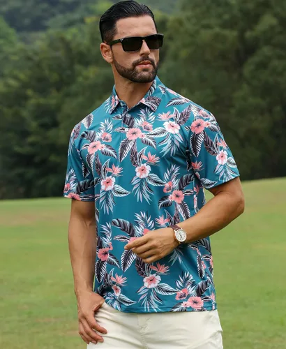 Miniatura 4 de ELETOP Polo de golf para hombre, manga corta, absorbe la humedad, polos tropicales hawaianos, camisas de golf de rendimiento para hombre, ajuste seco