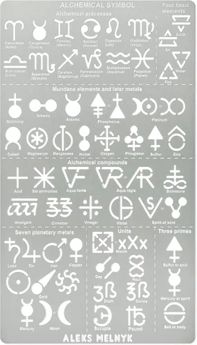 Aleks Melnyk No.398 Plantilla de metal, símbolos alquímicos, plantilla pequeña, 1 unidad, plantilla para leña, grabado, manualidades, álbum de