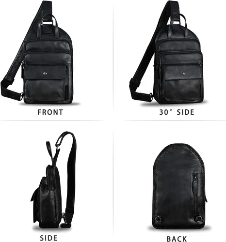 Miniatura 4 de Bolso bandolera de cuero genuino para hombres y mujeres, estilo vintage, de cuero real, a la moda, mochila bandolera para el hombro, bolso cruzado