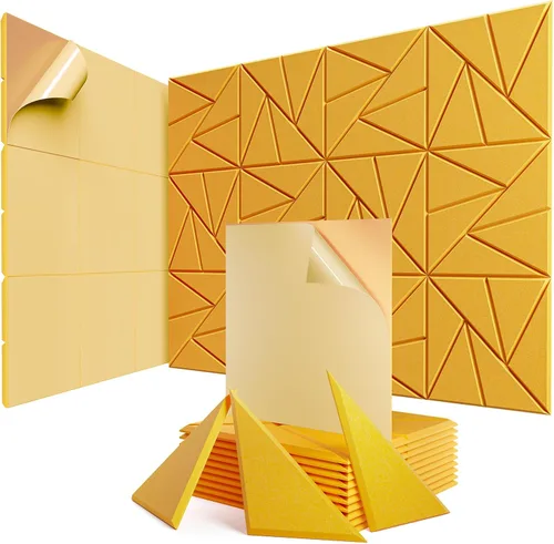 Miniatura 52 de Paquete de 12 paneles acústicos con autoadhesivos, paneles de espuma a prueba de sonido de 12 x 12 x 0.4 pulgadas, paneles de sonido de alta