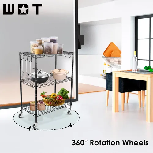 Miniatura 4 de WDT Estantes de almacenamiento de 3 niveles, estantes de metal resistente, estante ajustable con ruedas para oficina en casa, garaje, cocina, baño