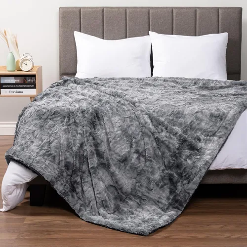 Miniatura 13 de PAVILIA - Manta de piel sintética reversible con diseño tie-dye color negro, suave, mullida y cálida, mantas y cobijas de sherpa para cama, manta
