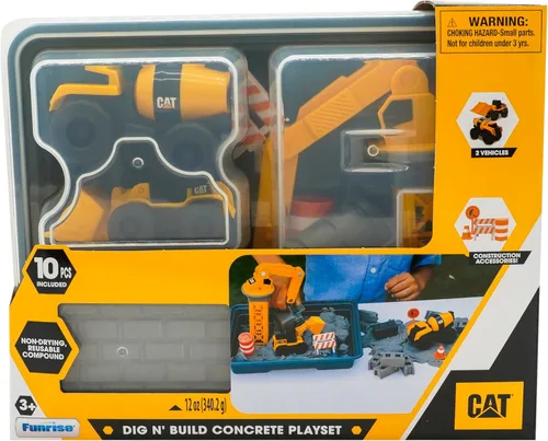 Miniatura 5 de CAT Dig N Build Juego de Concreto Moldeable - Compuesto de Concreto Moldeable de 12 onzas, Grúa, 2 Vehículos de Máquinas Pequeñas, Moldes