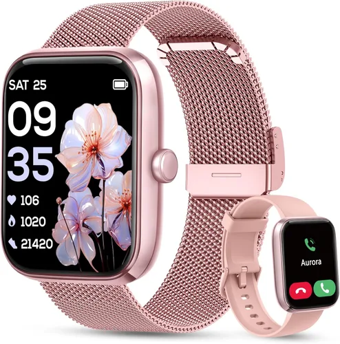 KALINCO - Reloj inteligente para mujer [2 bandas, caja de 44mm] Alexa, rastreador de fitness, monitor de ritmo cardíaco, sueño, estrés, reloj Rosa