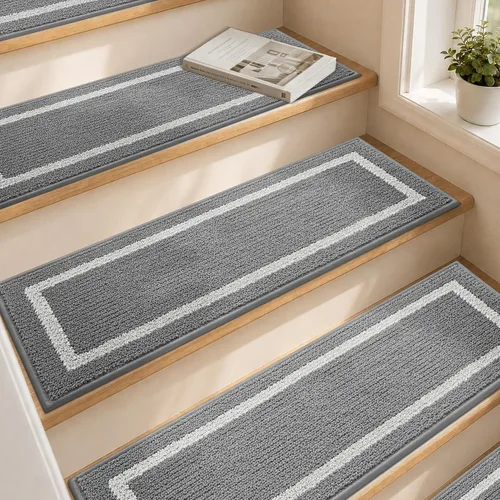 Miniatura 12 de COSY HOMEER Peldaños Suaves Antideslizantes Alfombra 28 x 9 pulgadas Alfombras de Escalera para Interiores para Escalones de Madera, Alfombras