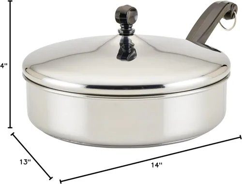 Miniatura 8 de Farberware Tapa clásica de acero inoxidable para freír, Sartén para saltear (2.75 cuartos de galón), Plateado