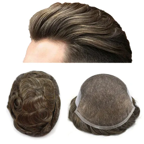 Miniatura 12 de Toupee Hairpiece for Men Real Human Hair Replacement Systems for Men Swiss Lace Front Bleached Knot Natural Hairline Hair Pieces for Men6*8''-100%