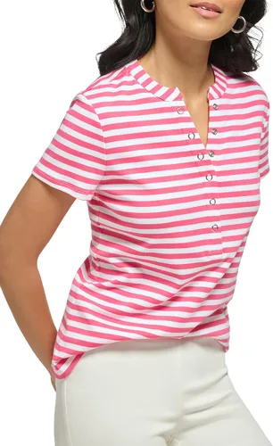 Miniatura 4 de Calvin Klein Women's Comfortable Snap Detail Crew Neck Striped Short Sleeve