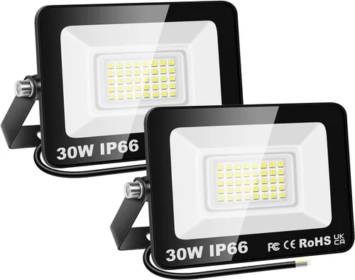 Miniatura 11 de SKYWORLD Paquete de 2 focos LED de 10 W para exteriores, luces de seguridad de 1000 lúmenes, lámpara exterior de 6000 K, luz blanca diurna, IP66