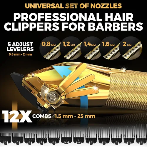 Miniatura 2 de OVLUX Cortapelos para hombres profesionales para cortar el cabello con protectores cortapelos cuerpo de metal completo y kit de aseo inalámbrico