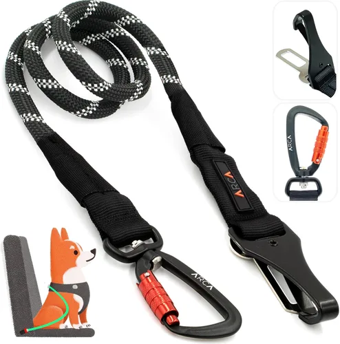 Miniatura 11 de Cinturón de seguridad para perro Cinturón de seguridad universal para automóvil para mascotas con cuerda de escalada reflectante, mosquetón