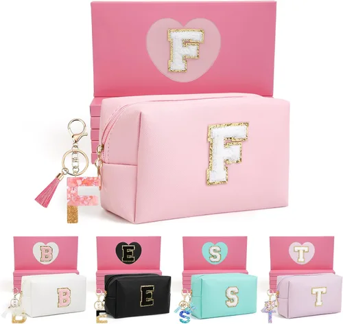Miniatura 53 de AIBFRID 2 piezas de bolsas de maquillaje iniciales para mujeres, regalos de cumpleaños para niñas de 4 5 6 7 8 9 10 11 12 años, bolsas de cosméticos