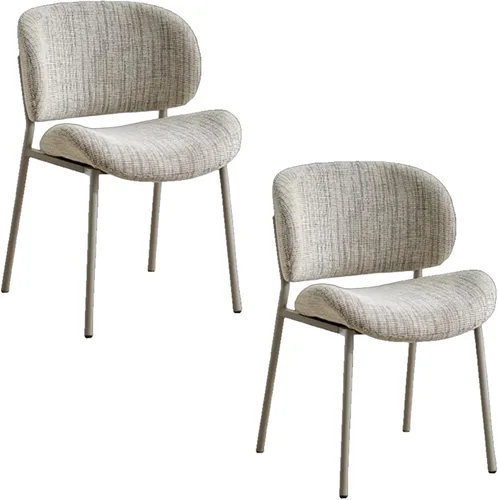Miniatura 11 de Linen Upholstered Dining Room Chairs with Curved Backrest, Armless Single Leisure Chair，Metal Legs - Widen Seat for Dining Living Room Lounge Beige