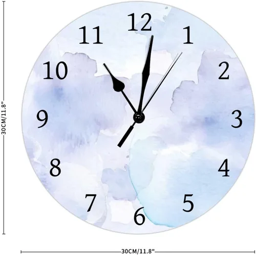 Miniatura 2 de Reloj de pared de acuarela de color morado y gris con lunares y formas, reloj de pared de PVC, funciona con pilas, silencioso, sin tictac, 12