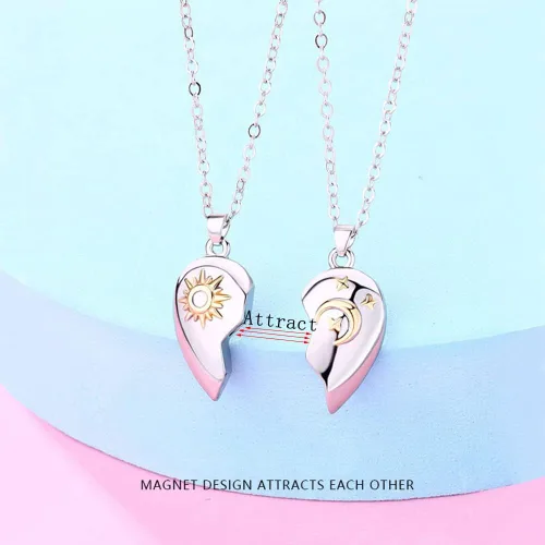 Miniatura 3 de Collar de pareja anillos para mujeres y hombres, collares a juego con corazón para parejas, novias y novias, regalo para el día de San Valentín