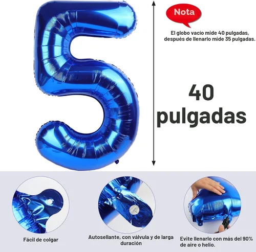 Miniatura 5 de Globos de números de 5 globos de 40 pulgadas, decoraciones de cumpleaños azules para niños y niñas, globos de números azul marino grandes