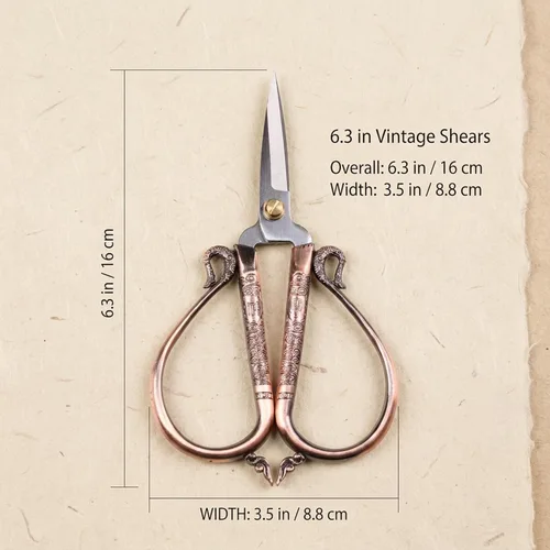 Miniatura 3 de BIHRTC Tijeras de costura de acero inoxidable de estilo vintage de 6.3 pulgadas, tijeras de costura, herramientas de bricolaje para costura, Cobre