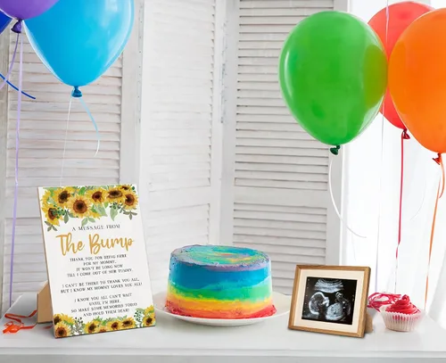 Miniatura 4 de Baby Shower Games a Message from The Bump - Cartel de juego para baby shower, 8 x 11 pulgadas, letrero de juego de madera con girasol, decoración