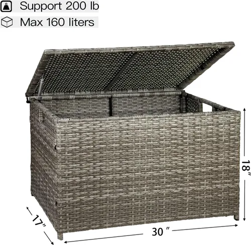 Miniatura 3 de Baúl de almacenamiento de mimbre, 30 x 17 x 18 pulgadas, 160 L, baúl de mimbre tejido a mano con tapa que se mantiene abierta, soporta 200 libras
