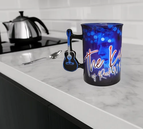 Miniatura 3 de Midsouth Products Taza de cerámica Elvis Presley con mango de guitarra – Diseño icónico de mono blanco – Artículo de colección de 16oz para fans