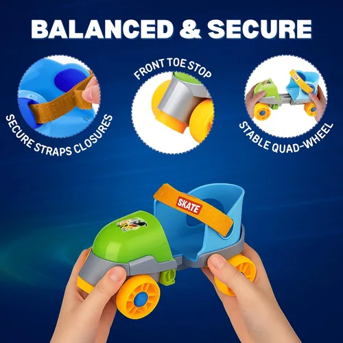 Miniatura 4 de Mis Primeros Patines - Patines en línea ajustables de entrenamiento fácil, patines de cuatro ruedas estilo cuádruple para principiantes, niños, Verde