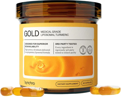 Synchro Cúrcuma liposomal de grado médico dorado | Cápsulas de 60 unidades | Extracto de planta entera, entrega de nano-encapsulación | Suplemento