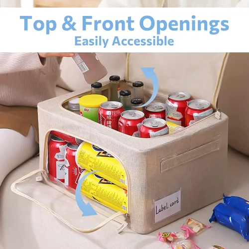 Miniatura 2 de CYhom Paquete de 3 contenedores plegables de almacenamiento - Caja de almacenamiento con marco de tela de lino apilable para ropa con ventana