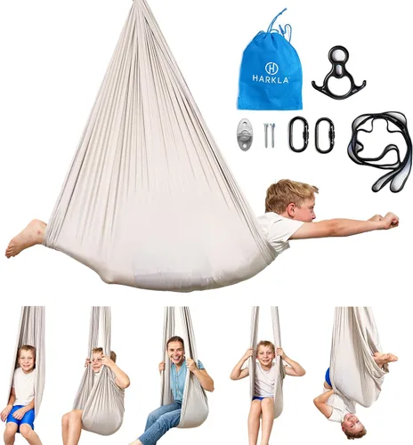 Miniatura 10 de Harkla Columpio sensorial para niños y adultos, soporta 300 libras, columpio sensorial para interiores y exteriores para un efecto calmante similar