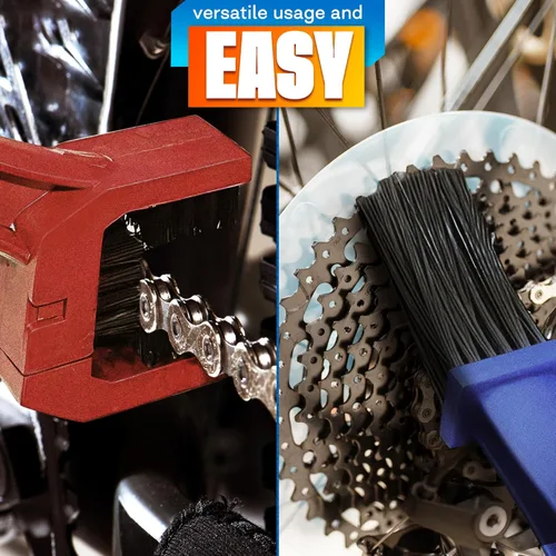 Miniatura 5 de Juego de 2 cepillos para cadena de motocicleta, kit de limpieza de cadena de motocicleta de plástico duradero con cerdas de nailon de 3 lados