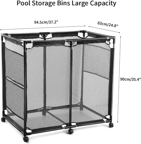 Miniatura 4 de JEFEE Contenedores de almacenamiento para piscina, carrito de almacenamiento de seguridad para piscina, contenedor organizador estándar con malla