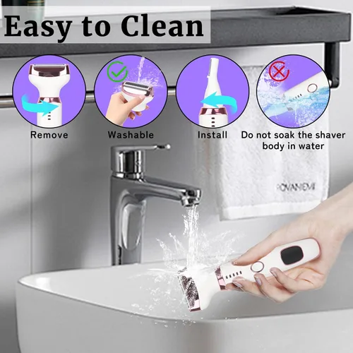 Miniatura 8 de Wet & Dry - Maquinilla de afeitar eléctrica para mujeres y hombres, afeitadora eléctrica recargable 4 en 1 con pantalla LED y removedor de vello