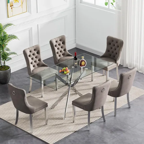 Miniatura 90 de Juego de 4 mesas de comedor de cristal para 4, juego de 4 mesas y sillas de cocina modernas, juego de mesa de comedor de cocina de 5 piezas con mesa