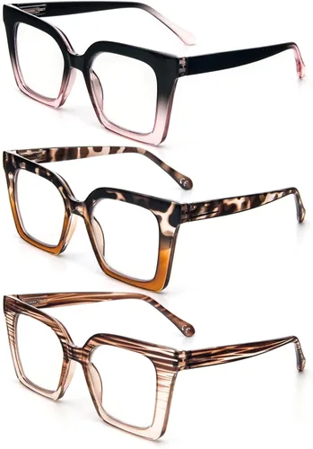 Miniatura 2 de Paquete de 3 elegantes lentes de lectura estilo Oprah con marco cuadrado para mujer, bloqueo de luz azul, cómodos lectores Mezcla de colores1